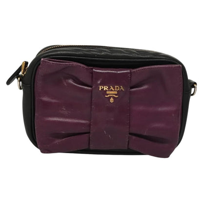 Prada PRADA ribbon Shoulder Bag Leather Purple Gold Authentic 116078
