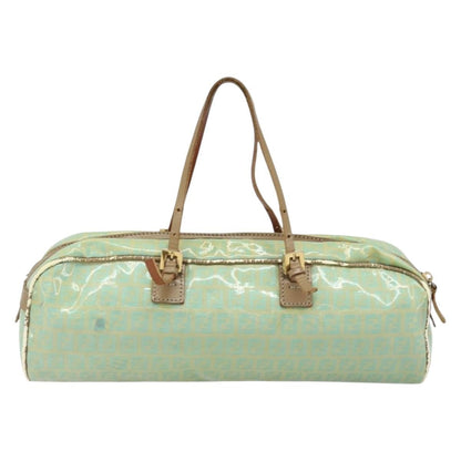 Fendi FENDI Zucchino Canvas Hand Bag Coated Canvas Green Gold Authentic ARZ139