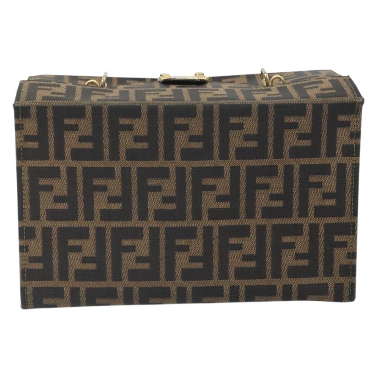 Fendi FENDI Zucca Canvas Vanity Hand Bag Black Brown Authentic 169044