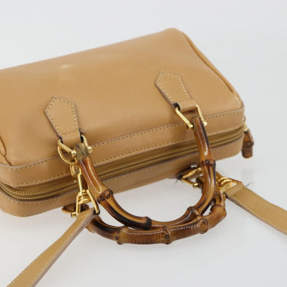 Gucci GUCCI Bamboo Hand Bag Leather 2way Beige Gold Authentic 181116