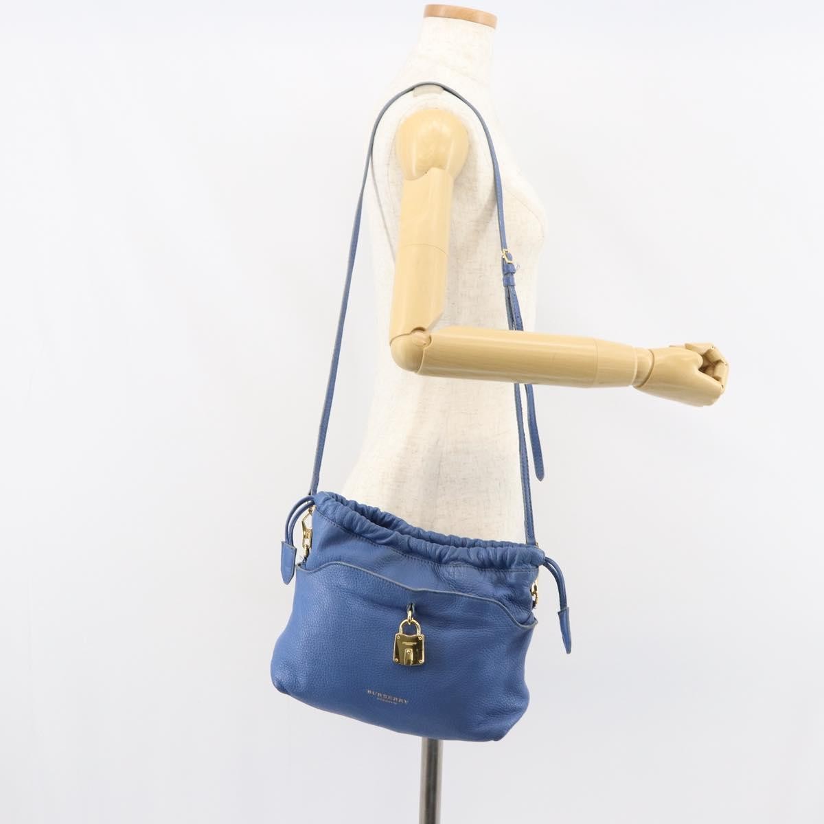 Burberry BURBERRY Shoulder Bag Leather Blue Gold Authentic 157793