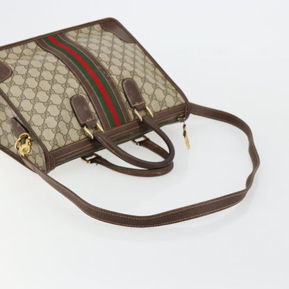 Gucci GUCCI GG Supreme Web Sherry Line Hand Bag PVC 2way Beige Gold Authentic ti3926