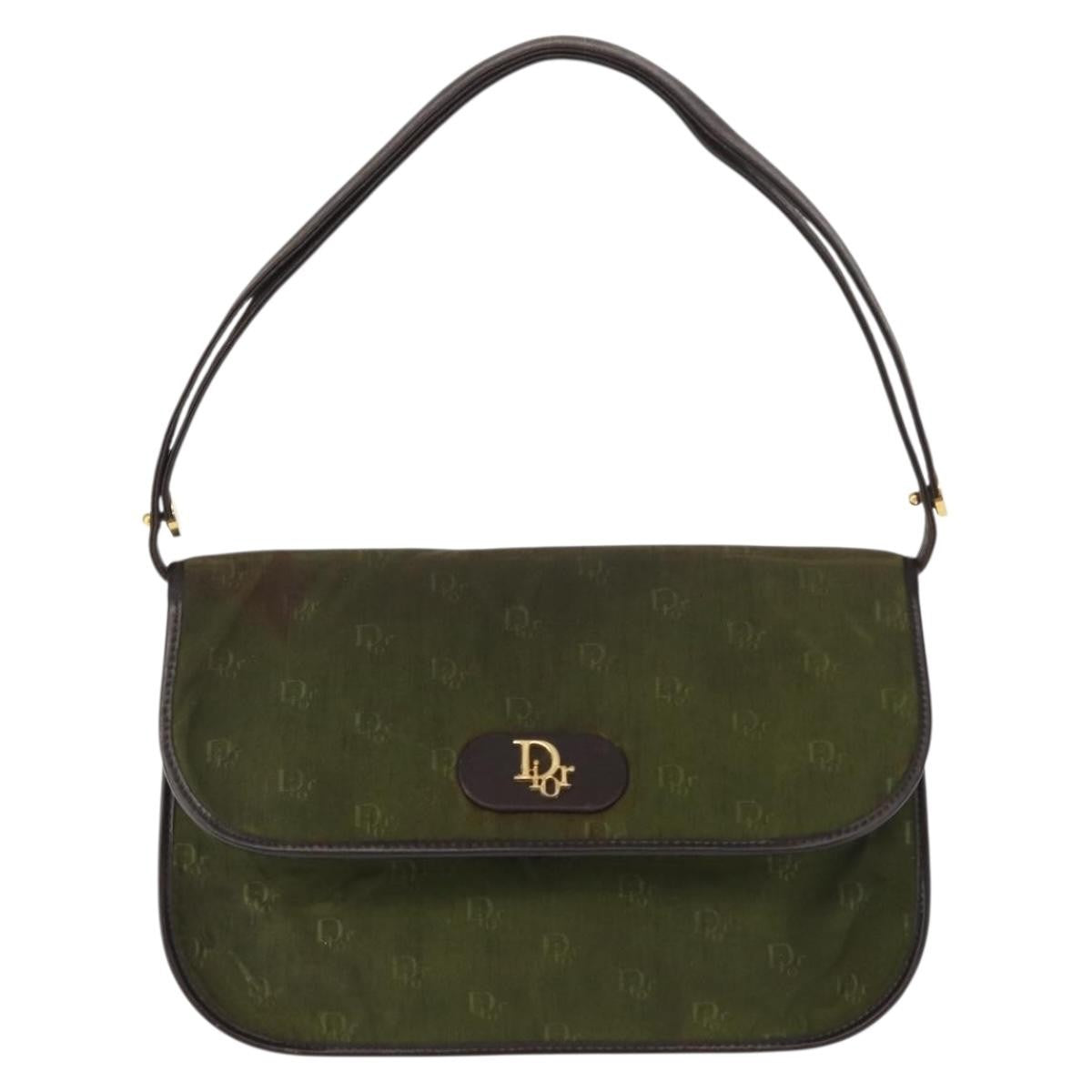 Dior Christian Dior Shoulder Bag Nylon Khaki Gold Authentic 151997
