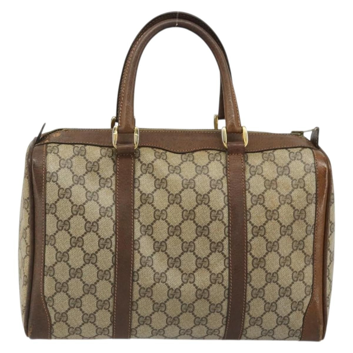 Gucci GUCCI GG Supreme Hand Bag PVC Beige Gold Authentic YKZ987