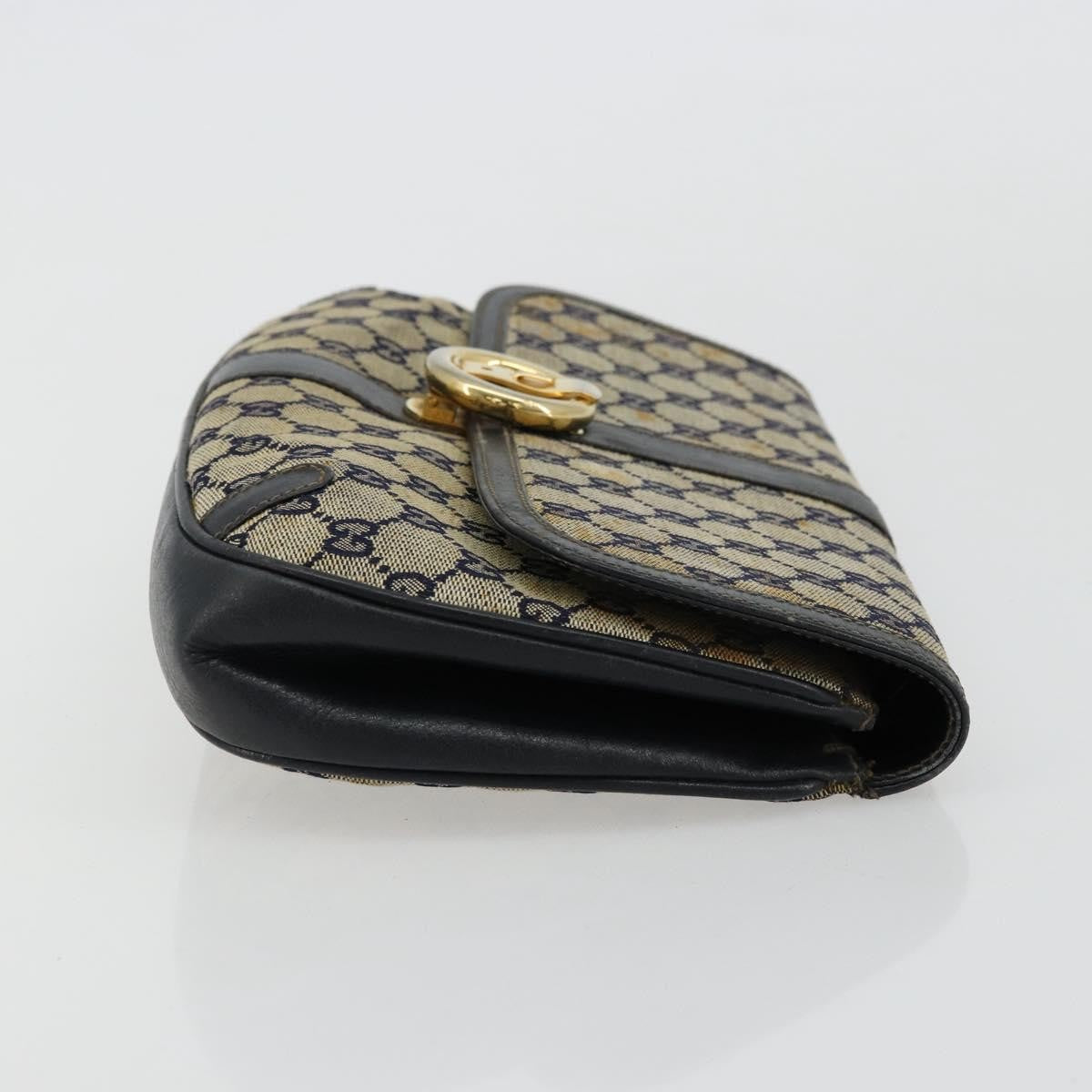 Gucci GUCCI GG Canvas Shoulder Bag Beige Navy Gold Authentic 92734