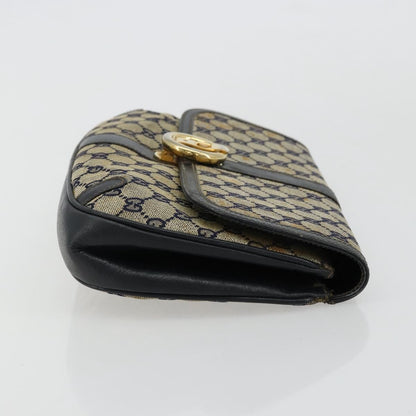 Gucci GUCCI GG Canvas Shoulder Bag Beige Navy Gold Authentic 92734