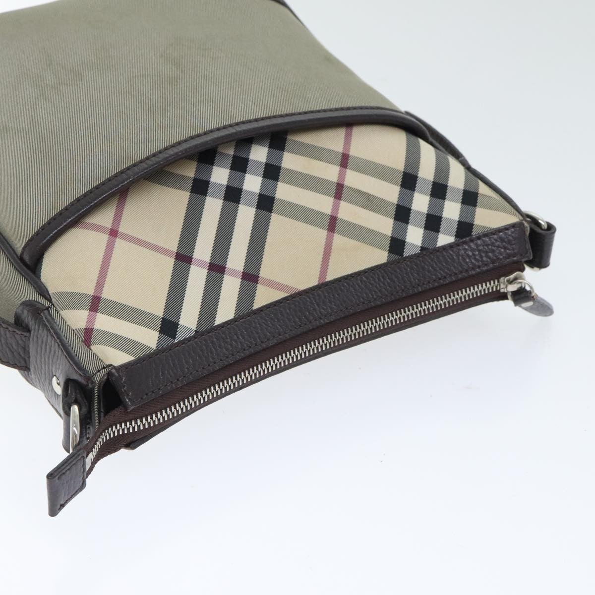 Burberry BURBERRY Nova Check Shoulder Bag Nylon Leather Gray Beige Silver Authentic 92799