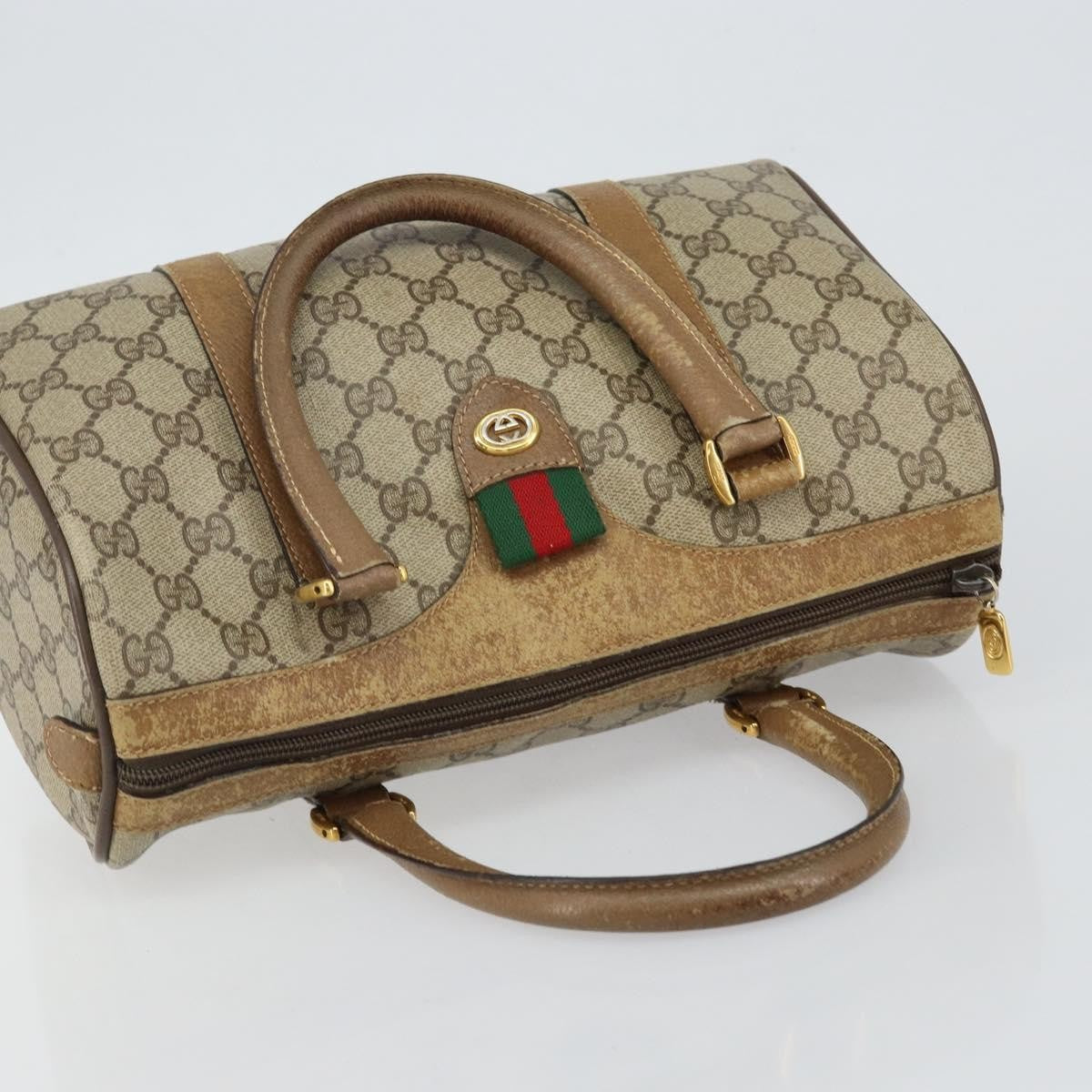 Gucci GUCCI GG Supreme Web Sherry Line Boston Bag PVC Beige Gold 40 02 006 Authentic 144227