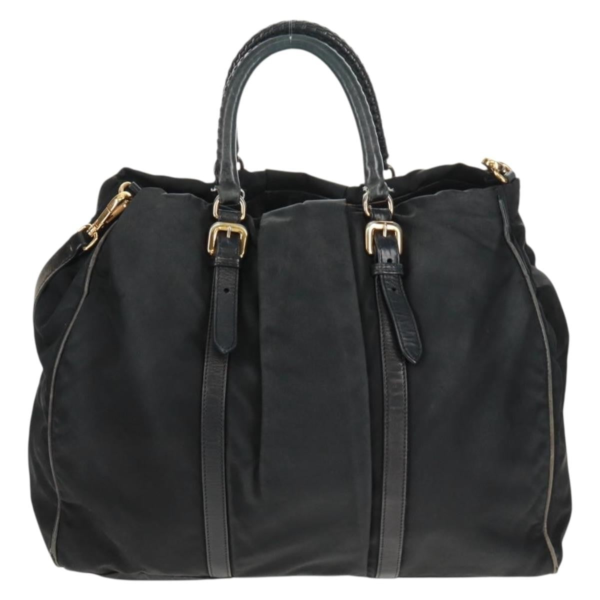 Prada PRADA Hand Bag Nylon 2way Black Gold Authentic 160520