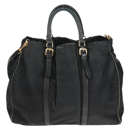 Prada PRADA Hand Bag Nylon 2way Black Gold Authentic 160520