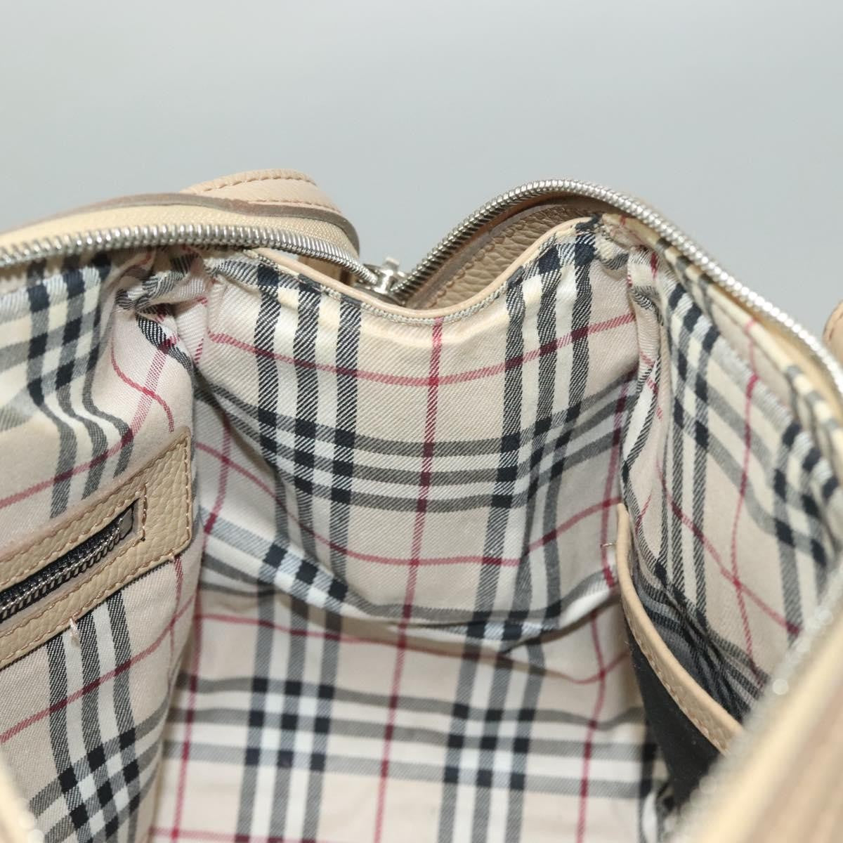 Burberry BURBERRY Hand Bag Leather Beige Silver Authentic ep9861