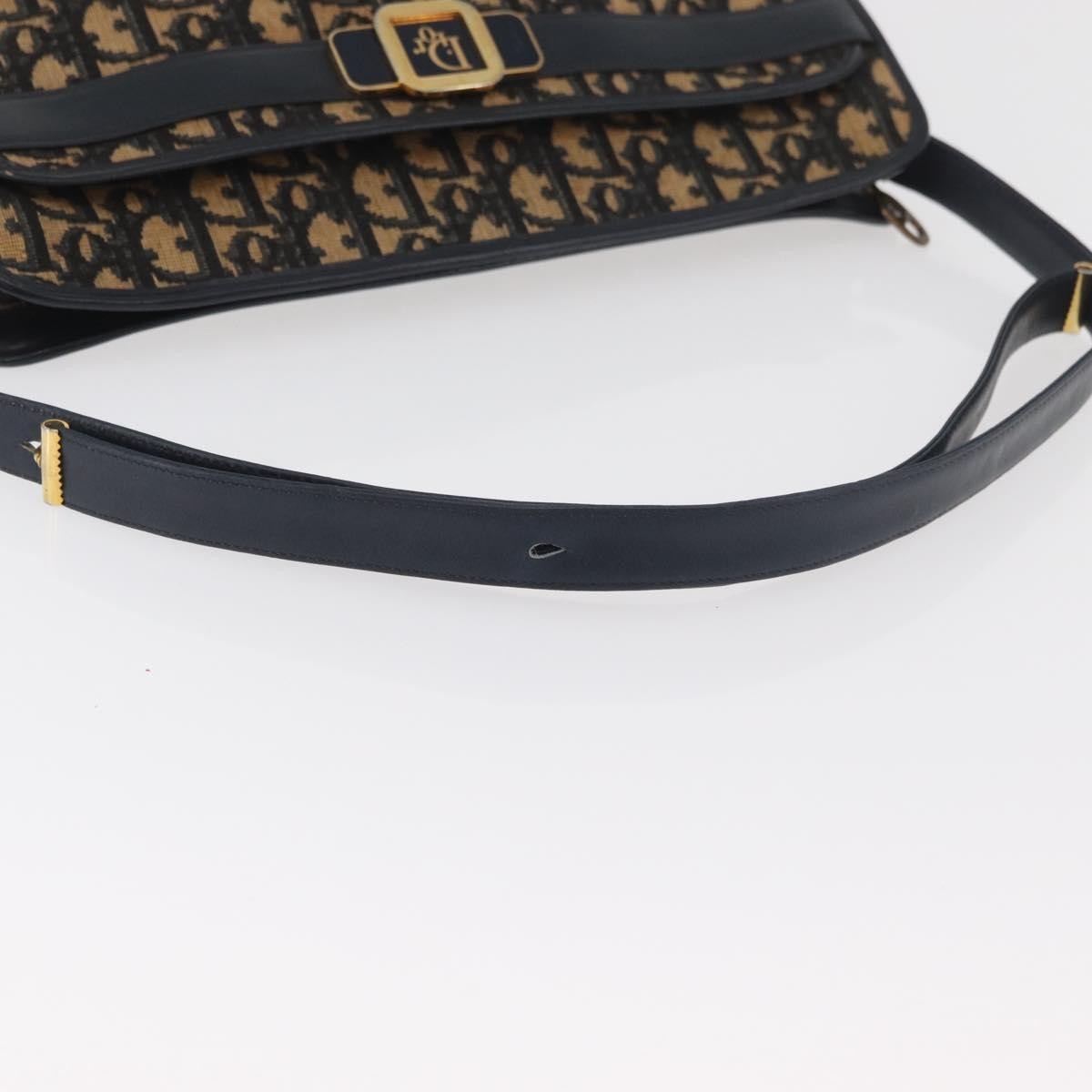 Dior Christian Dior Trotter Canvas Shoulder Bag Navy Gold Authentic 181395