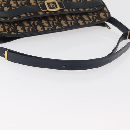Dior Christian Dior Trotter Canvas Shoulder Bag Navy Gold Authentic 181395