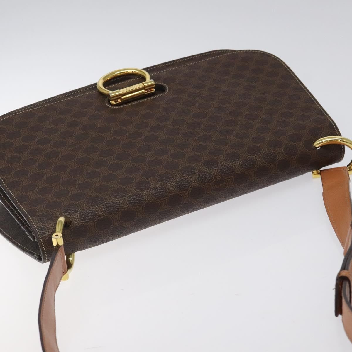 Celine CELINE Macadam Canvas Shoulder Bag PVC Leather Brown Gold Authentic 122137