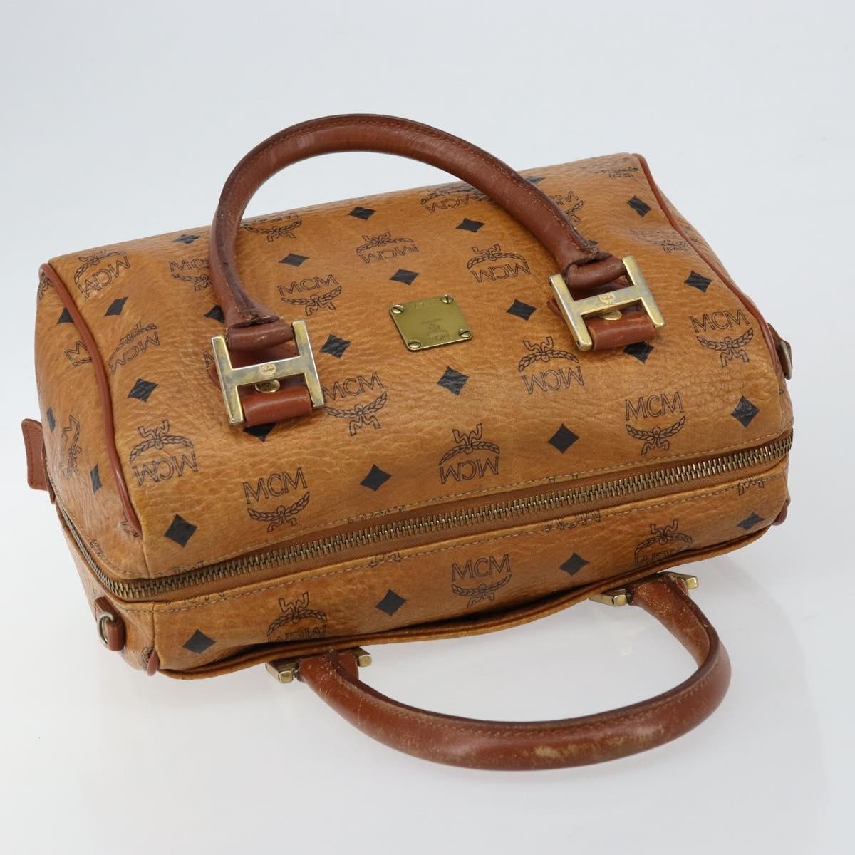 MCM MCM Logogram Vicetos Boston Bag PVC Leather Brown Gold Authentic gh904