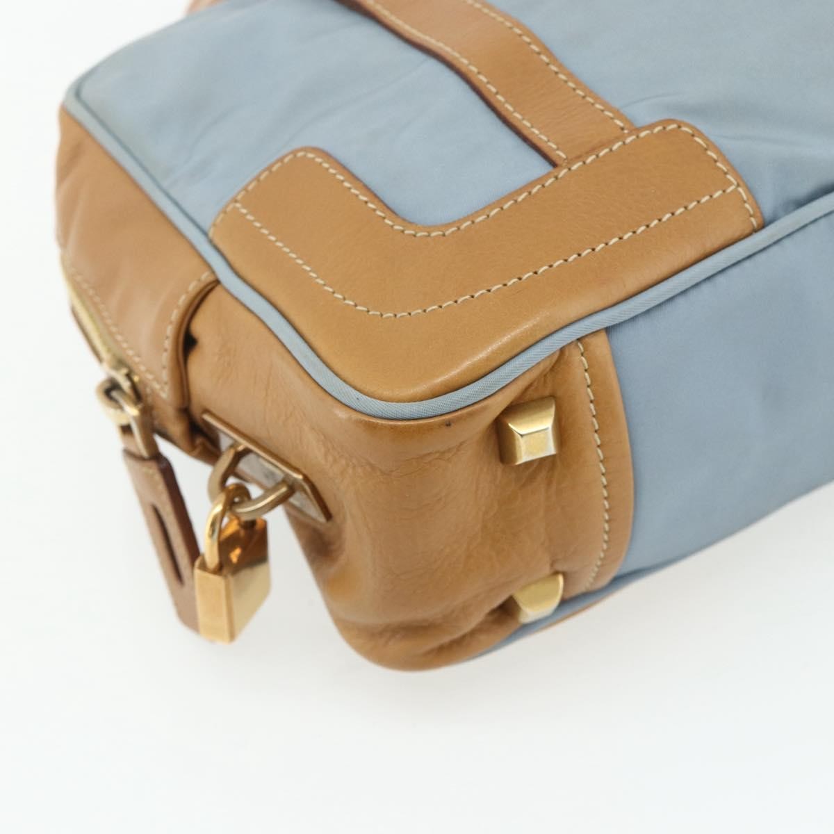 Prada PRADA Shoulder Bag Nylon Light Blue Gold Authentic 179021