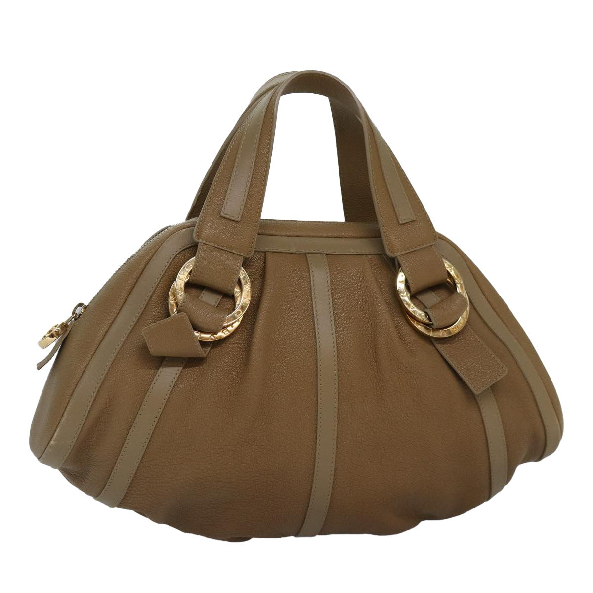 Bvlgari BVLGARI Hand Bag Leather Beige Gold Authentic yk14360