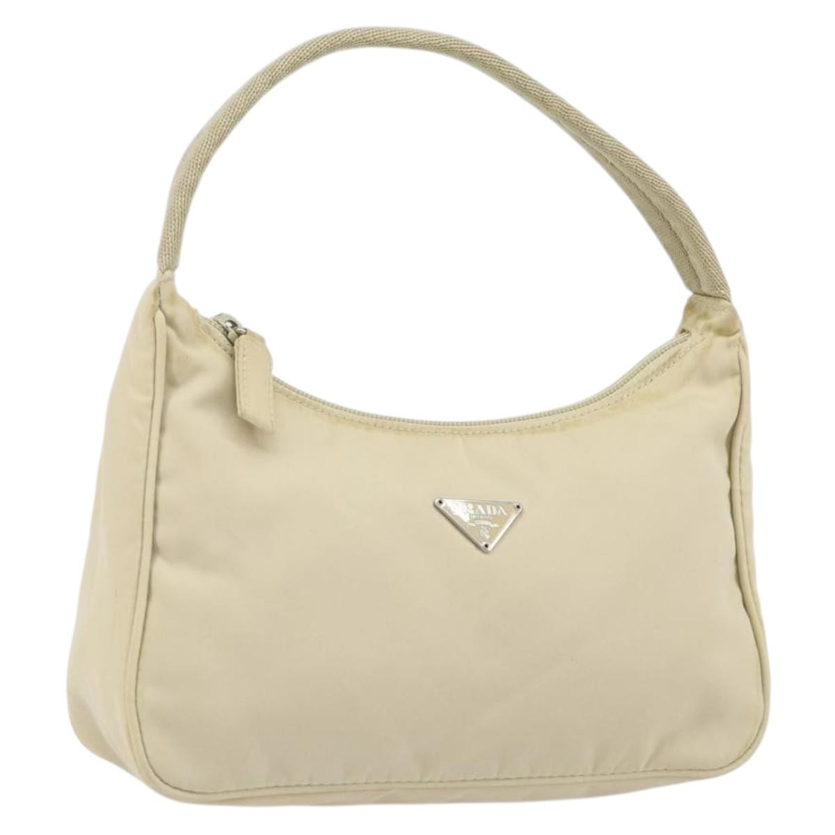 Prada PRADA Hand Bag Nylon Ivory Silver Authentic 163192