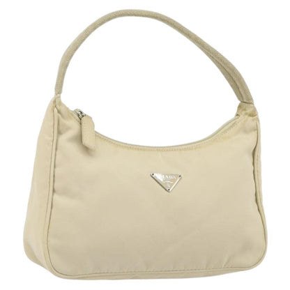 Prada PRADA Hand Bag Nylon Ivory Silver Authentic 163192