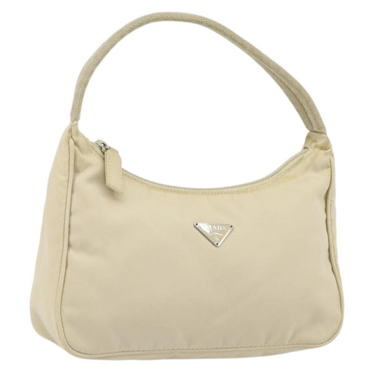 Prada PRADA Hand Bag Nylon Ivory Silver Authentic 163192