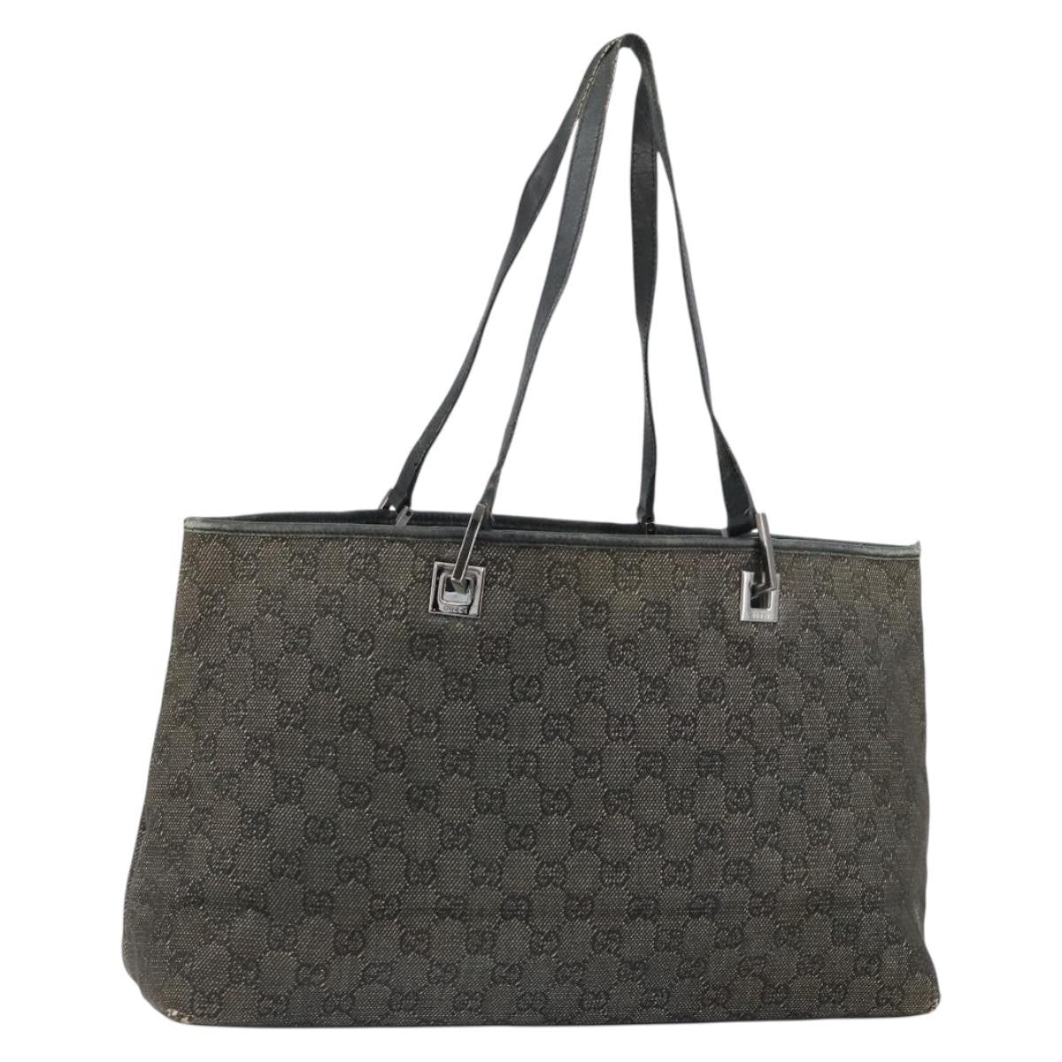 Gucci GUCCI GG Canvas Tote Bag Black Silver 36173 1705 Authentic 154445
