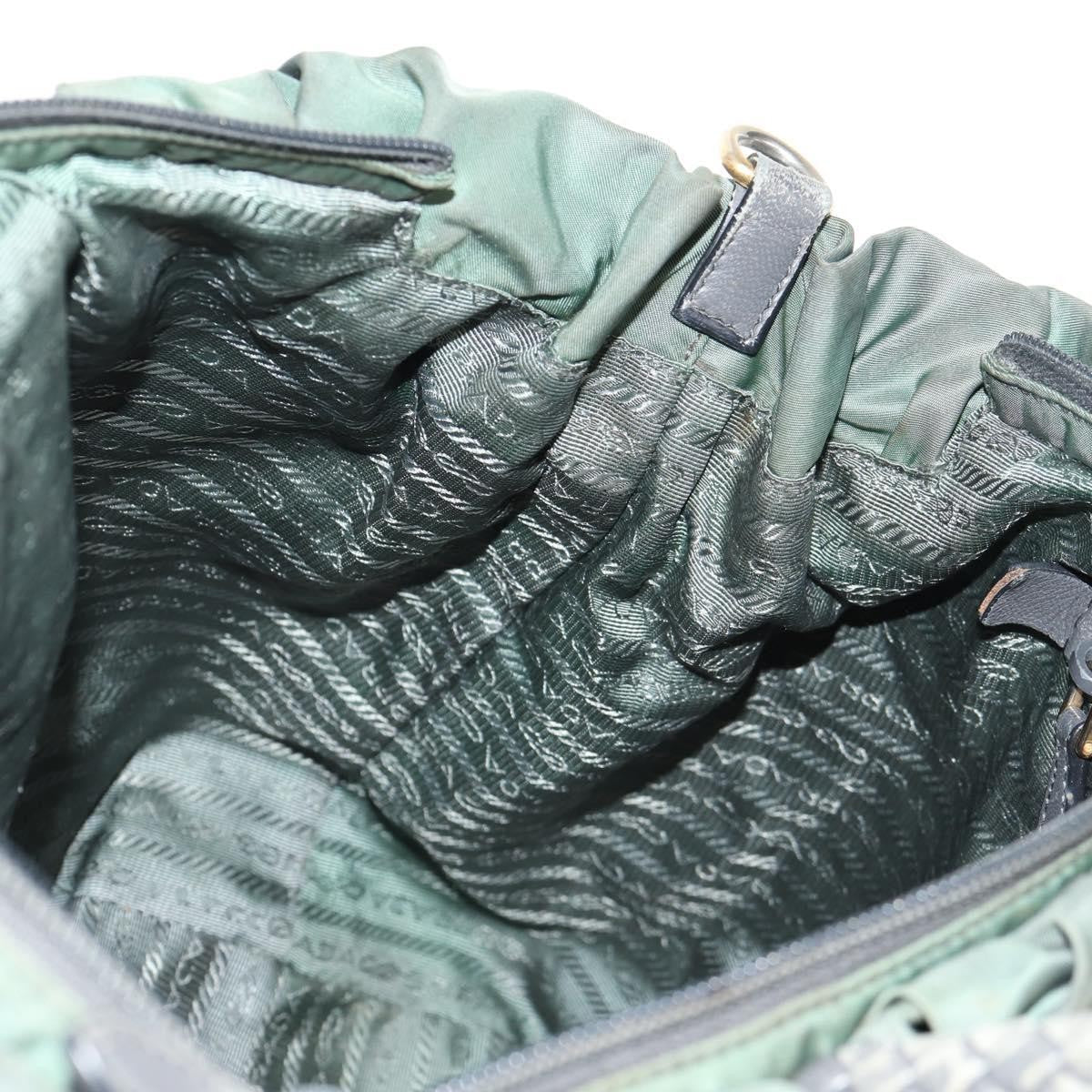 Prada PRADA Hand Bag Nylon 2way Green Gold Authentic 157145