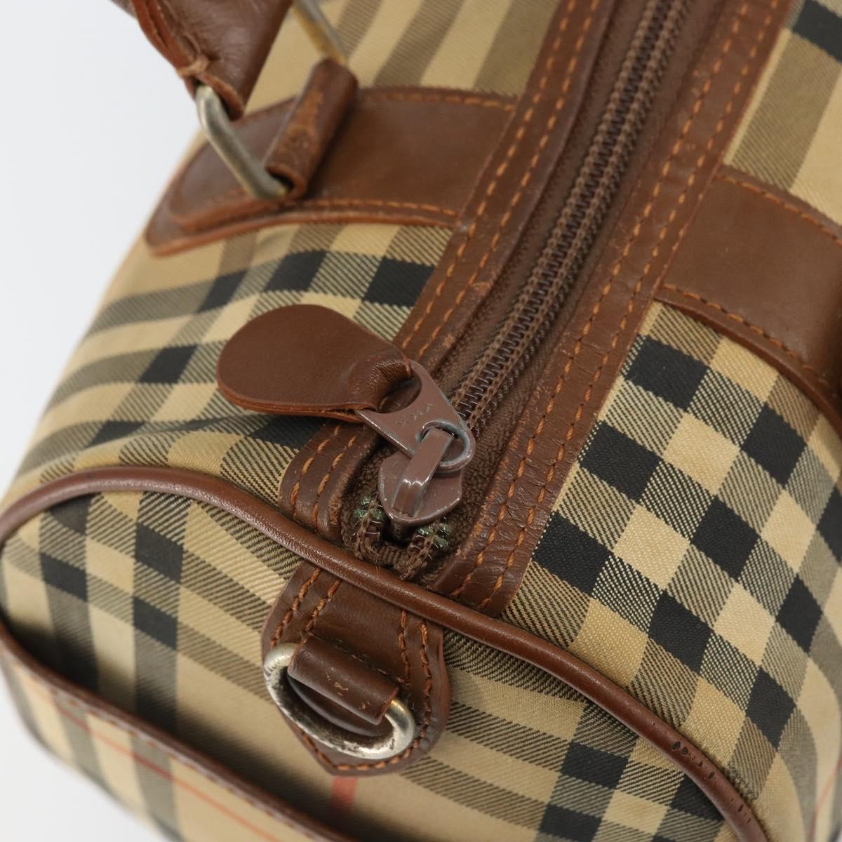 Burberrys Burberrys Nova Check Hand Bag Canvas Leather Beige Gold Authentic mr1638