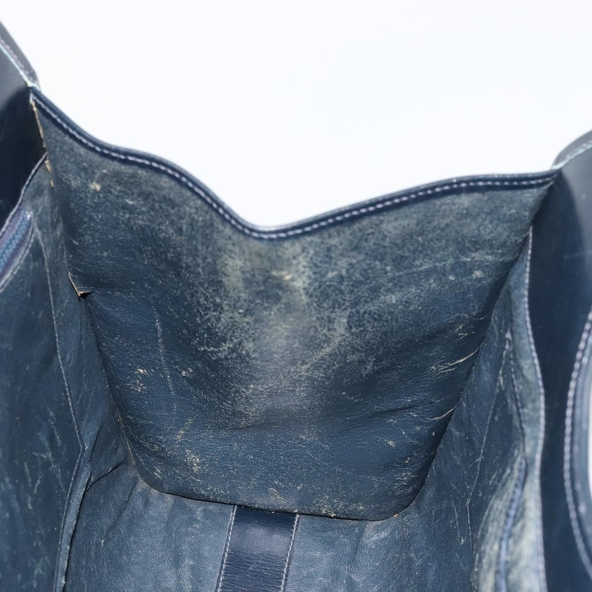 Gucci GUCCI Hand Bag Leather Navy Gold Authentic 177664