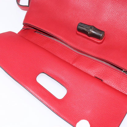 Gucci GUCCI Bamboo Daily Hand Bag Leather 2way Red Silver 392013 Authentic BA6241