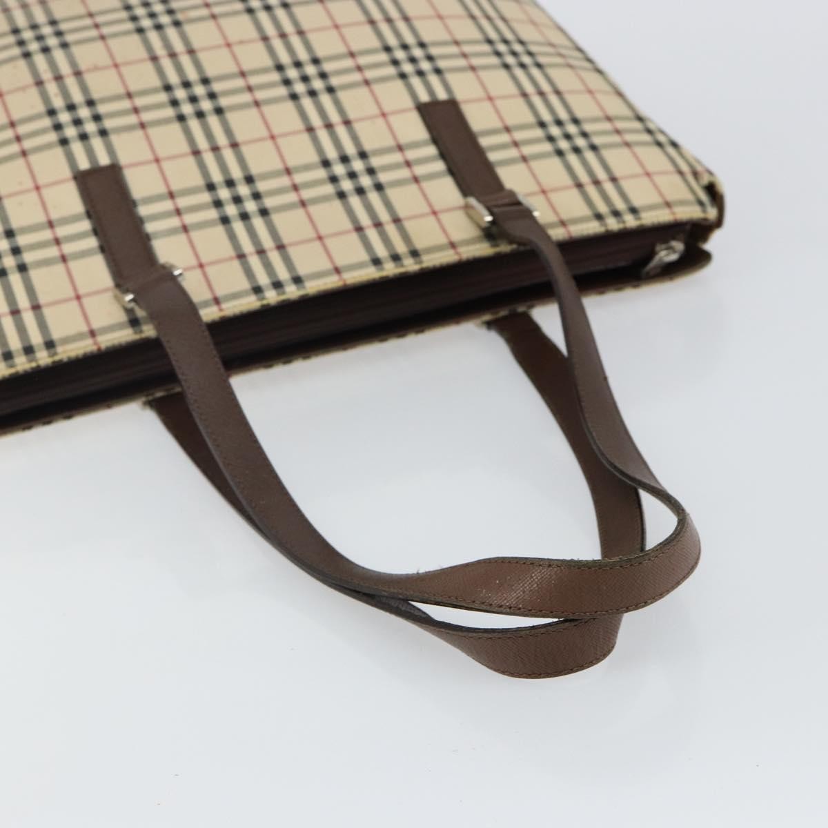 Burberry BURBERRY Nova Check Tote Bag Canvas Leather Beige Silver Authentic 144429