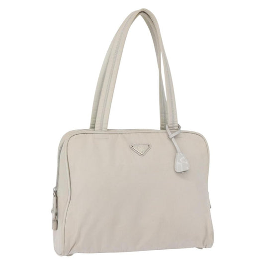 Prada PRADA Tote Bag Nylon White Silver Authentic am10449