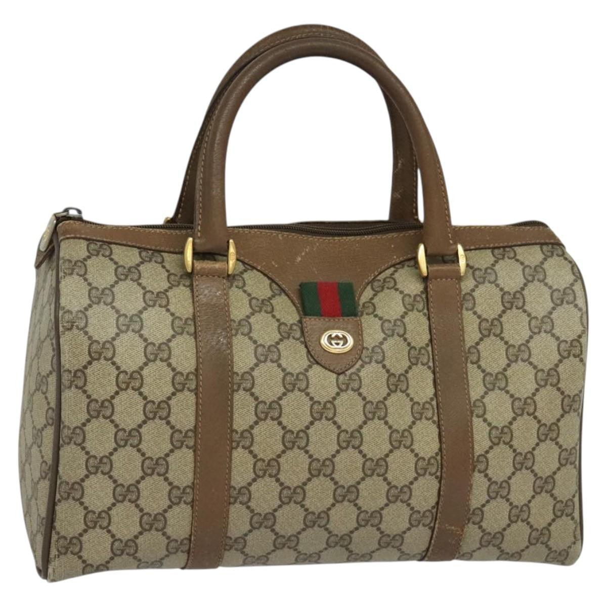 Gucci GUCCI GG Supreme Web Sherry Line Boston Bag PVC Beige Gold 40 02 007 Authentic KD431