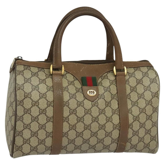 Gucci GUCCI GG Supreme Web Sherry Line Boston Bag PVC Beige Gold 40 02 007 Authentic KD431