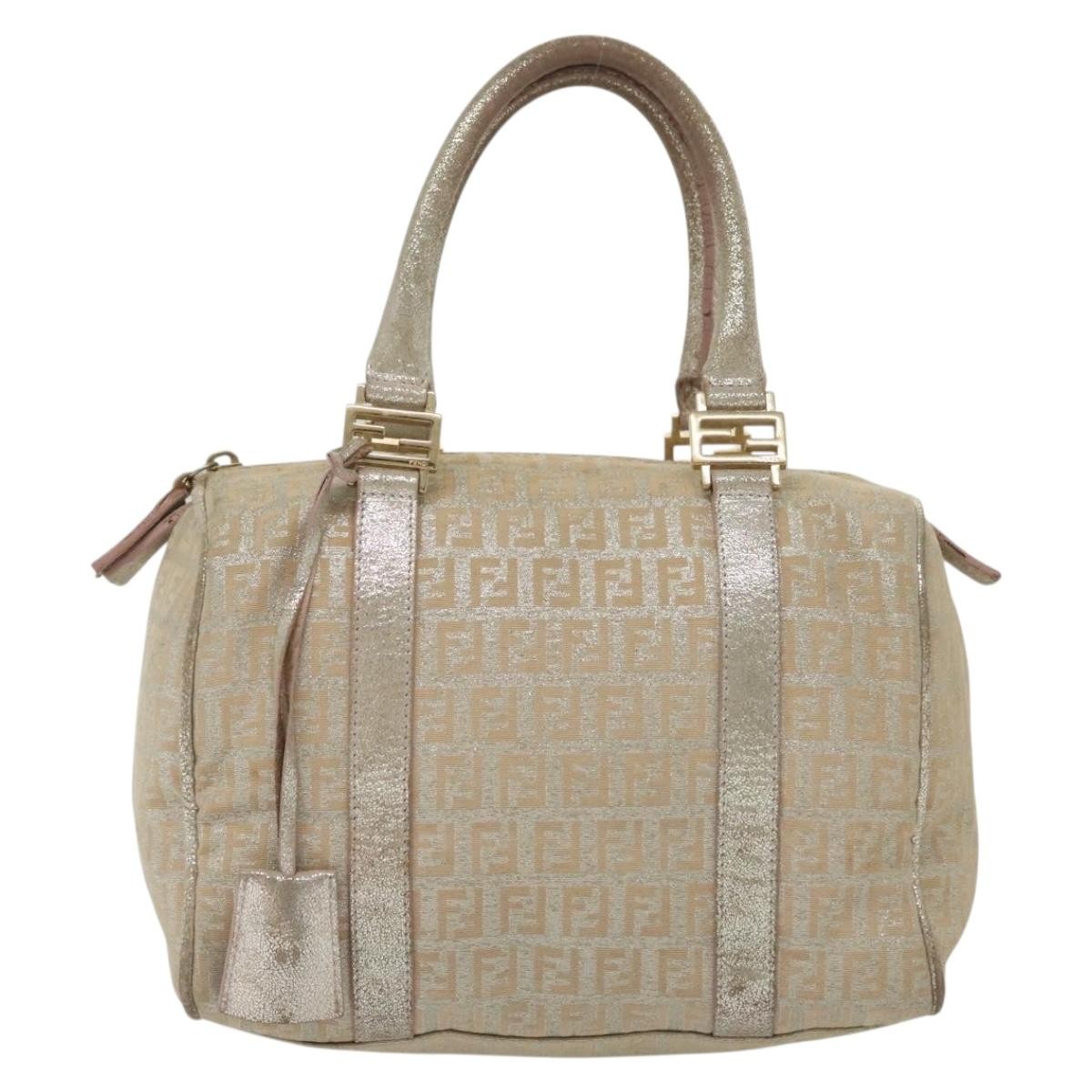 Fendi FENDI Zucchino Canvas Hand Bag Silver Gold Authentic 139411