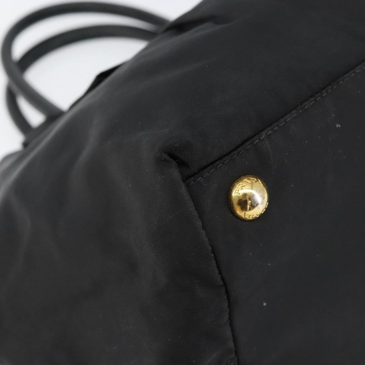 Prada PRADA ribbon Hand Bag Nylon Leather Black Gold Authentic 153236