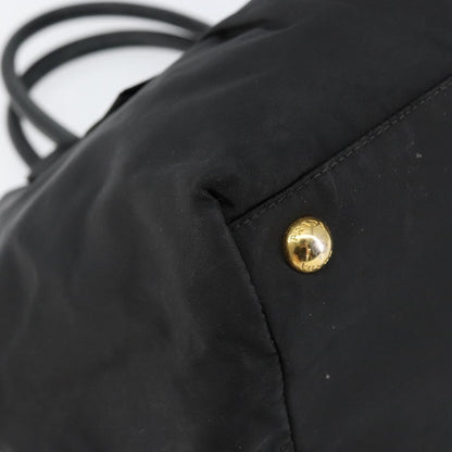 Prada PRADA ribbon Hand Bag Nylon Leather Black Gold Authentic 153236
