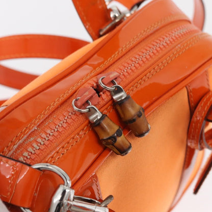 Gucci GUCCI Bamboo Hand Bag Patent leather 2way Orange Silver Authentic 162597