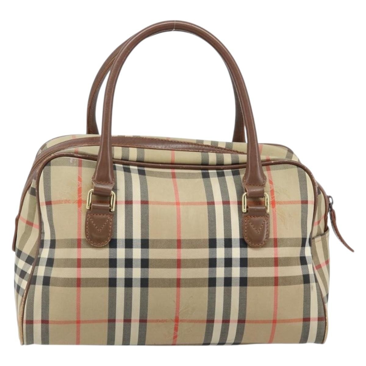 Burberry BURBERRY Nova Check Hand Bag Canvas Gold Beige Authentic bs33928