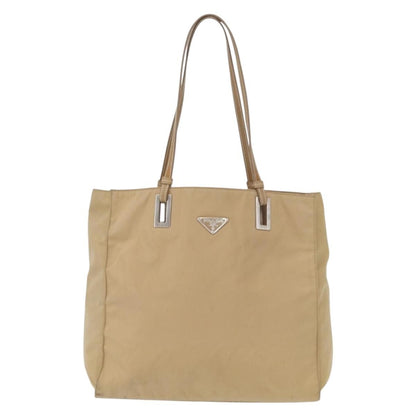 Prada PRADA Tote Bag Nylon Leather Beige Silver Authentic 156731