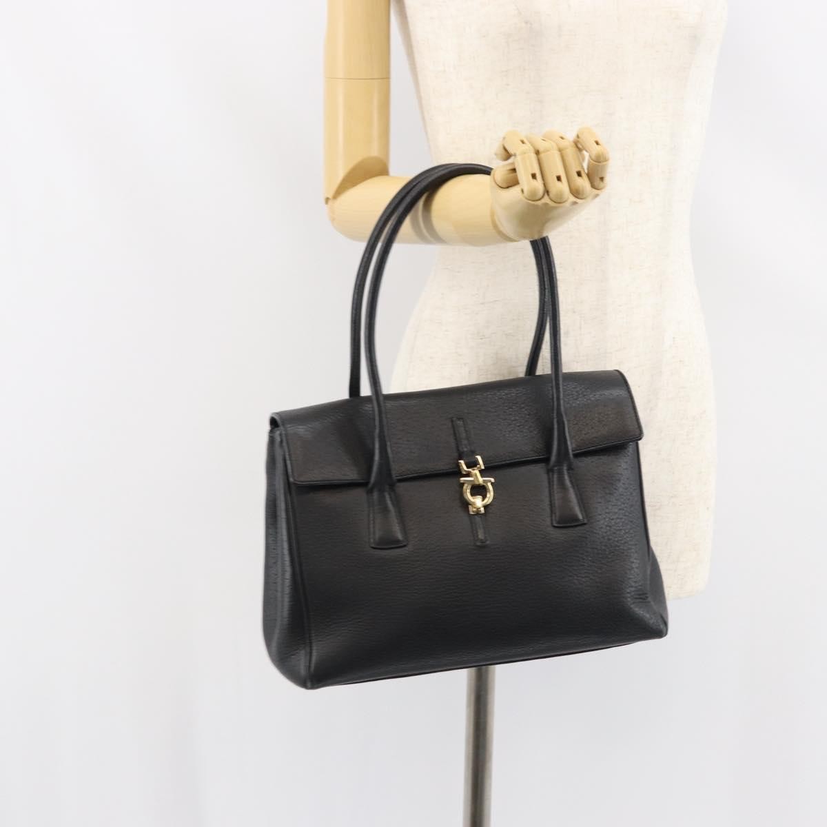 Salvatore Ferragamo Salvatore Ferragamo Gancini Hand Bag Leather Black Gold Authentic 157314