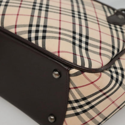 Burberry BURBERRY Nova Check Hand Bag Canvas Beige Silver Authentic ep9645