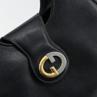 Gucci GUCCI Hand Bag Leather Navy Gold Authentic 177664