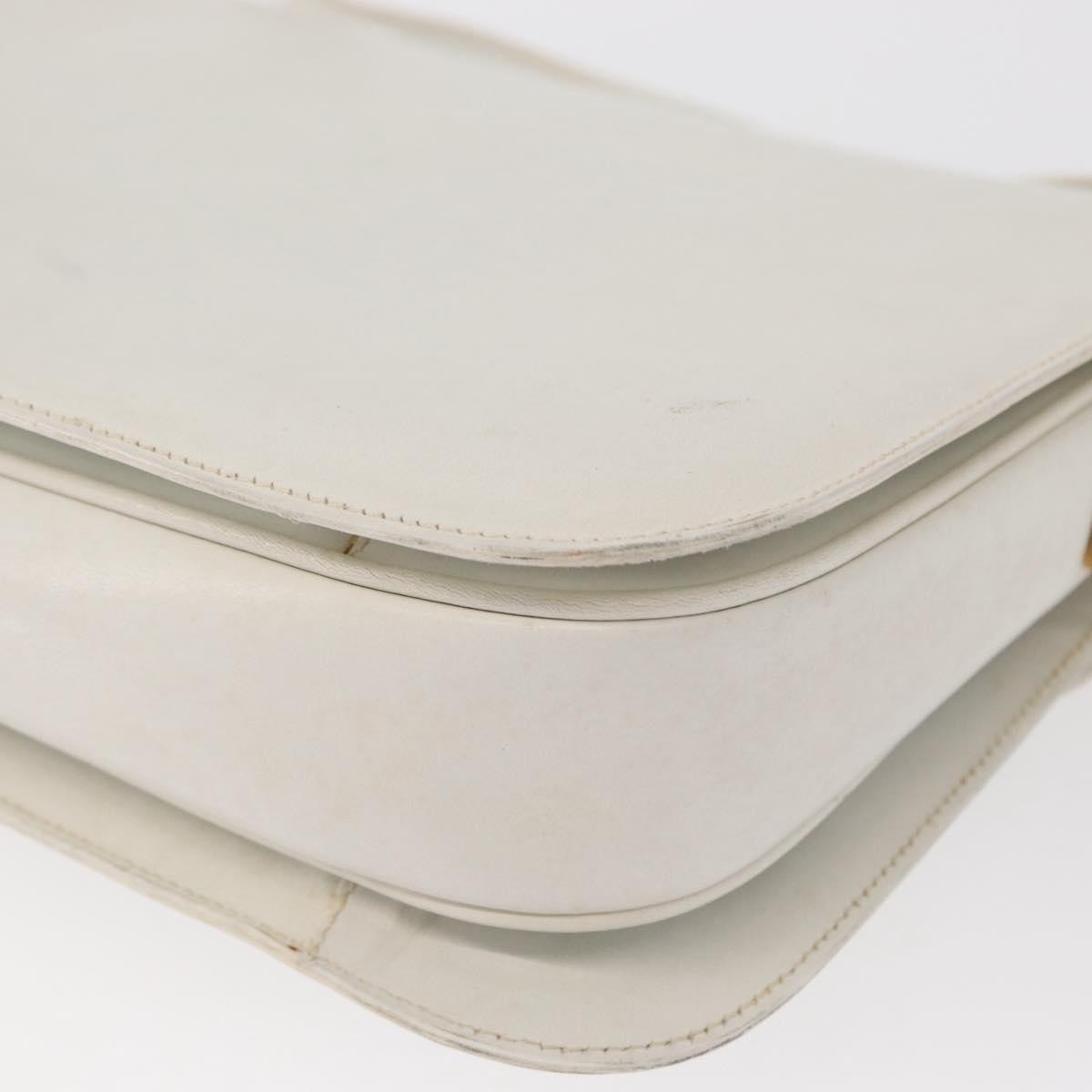 Celine CELINE Shoulder Bag Leather White Gold Authentic yk19773