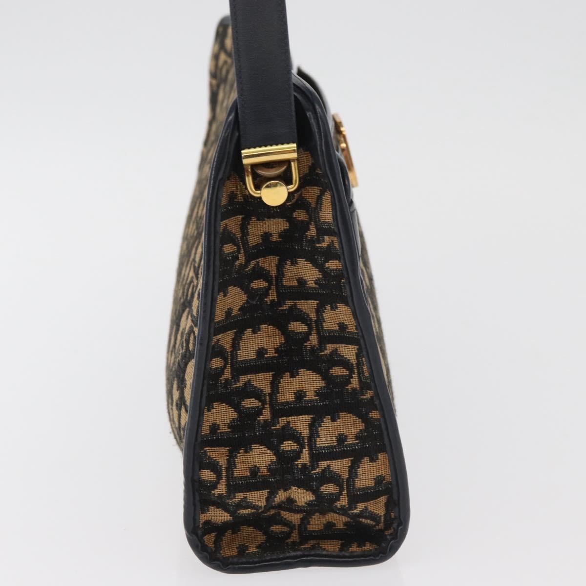 Dior Christian Dior Trotter Canvas Shoulder Bag Navy Gold Authentic 181395