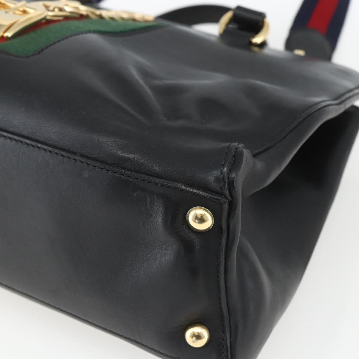 Gucci GUCCI Web Sherry Line Silvi Tote Bag Leather 2way Black Gold 453790 Authentic ki6344