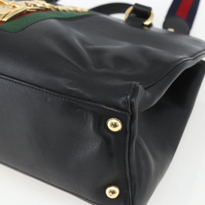 Gucci GUCCI Web Sherry Line Silvi Tote Bag Leather 2way Black Gold 453790 Authentic ki6344