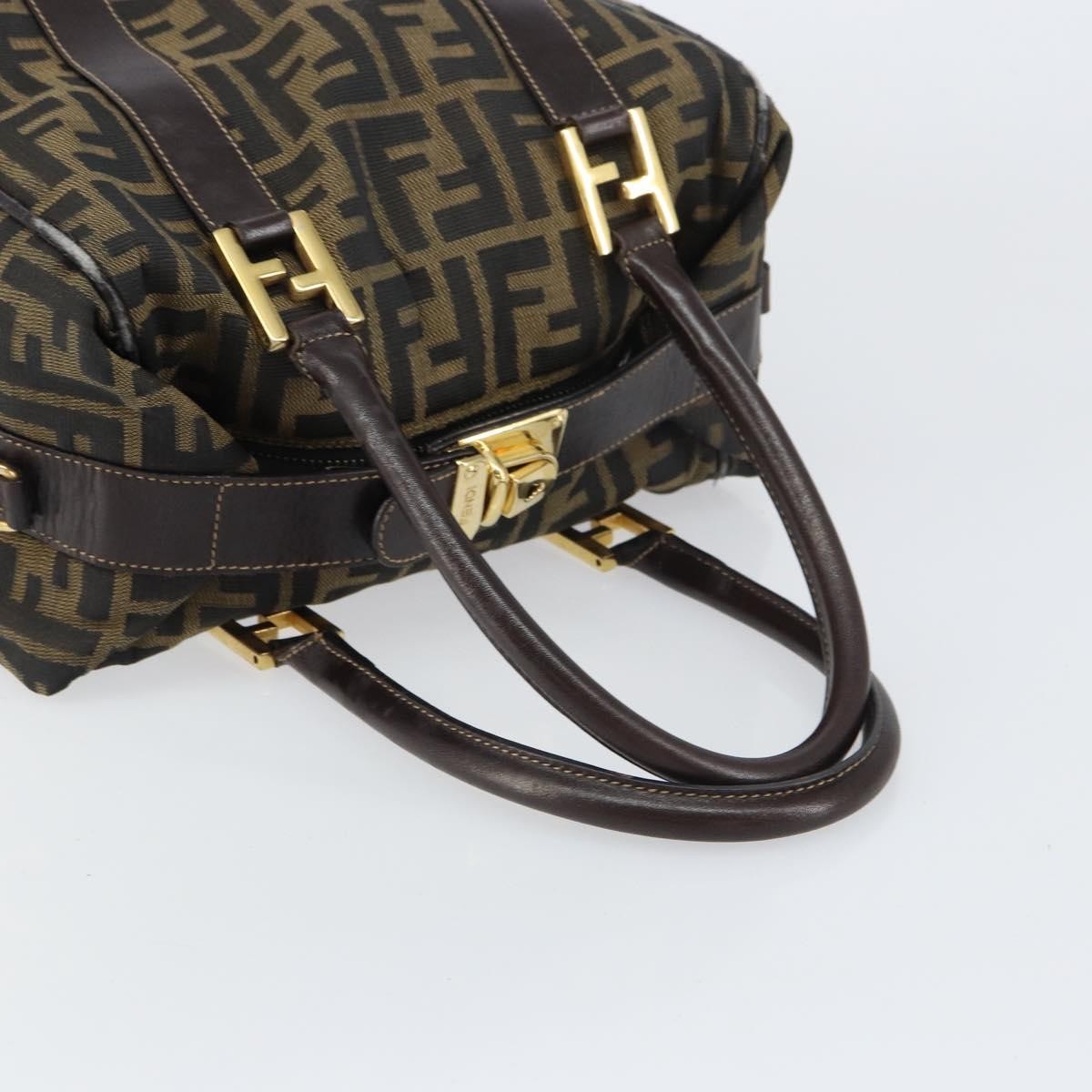 Fendi FENDI Zucca Canvas Hand Bag Black Brown gold Authentic 155701