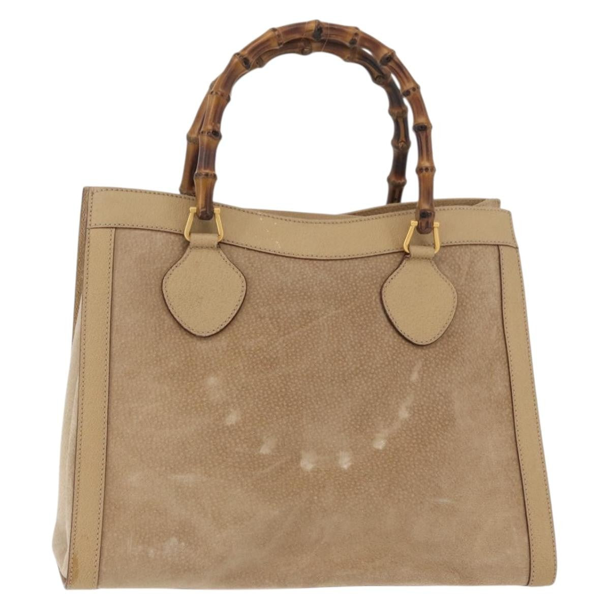 Gucci GUCCI Bamboo Hand Bag Suede Beige Gold 002.0260 Authentic ep14510