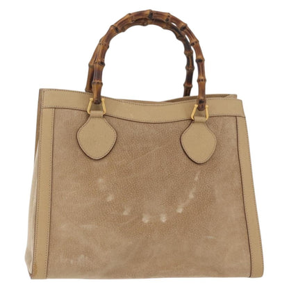 Gucci GUCCI Bamboo Hand Bag Suede Beige Gold 002.0260 Authentic ep14510