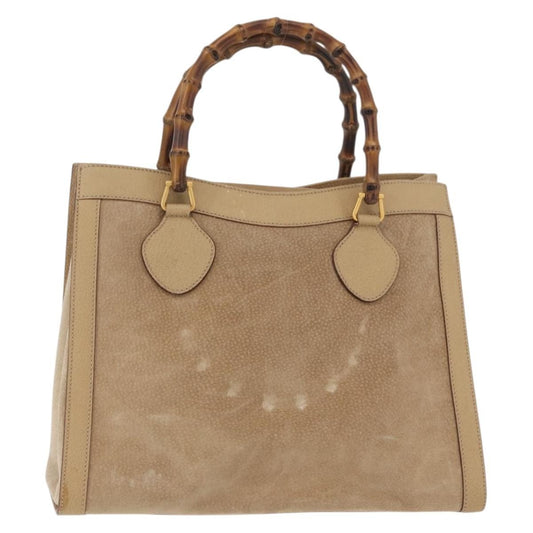 Gucci GUCCI Bamboo Hand Bag Suede Beige Gold 002.0260 Authentic ep14510